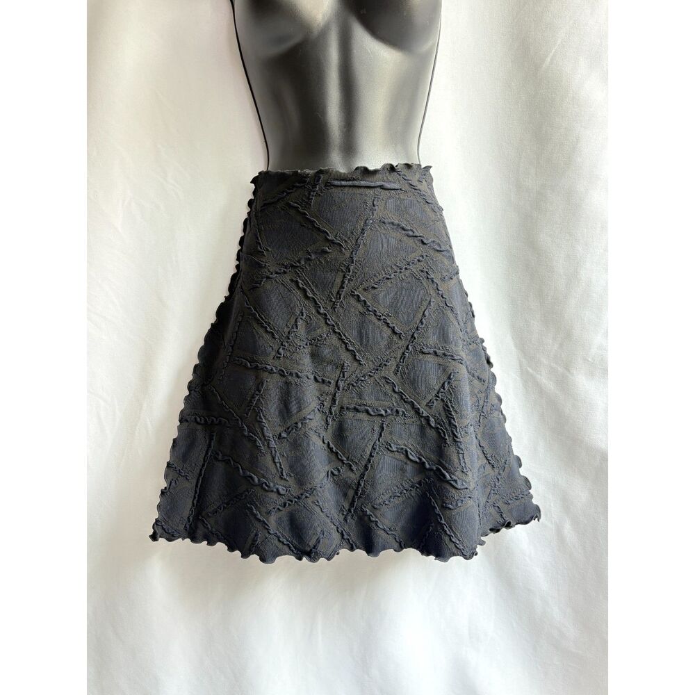 Haystacks A Line Skirt Black Geometric Lettuce Hem Stretch Knit Size M Essential